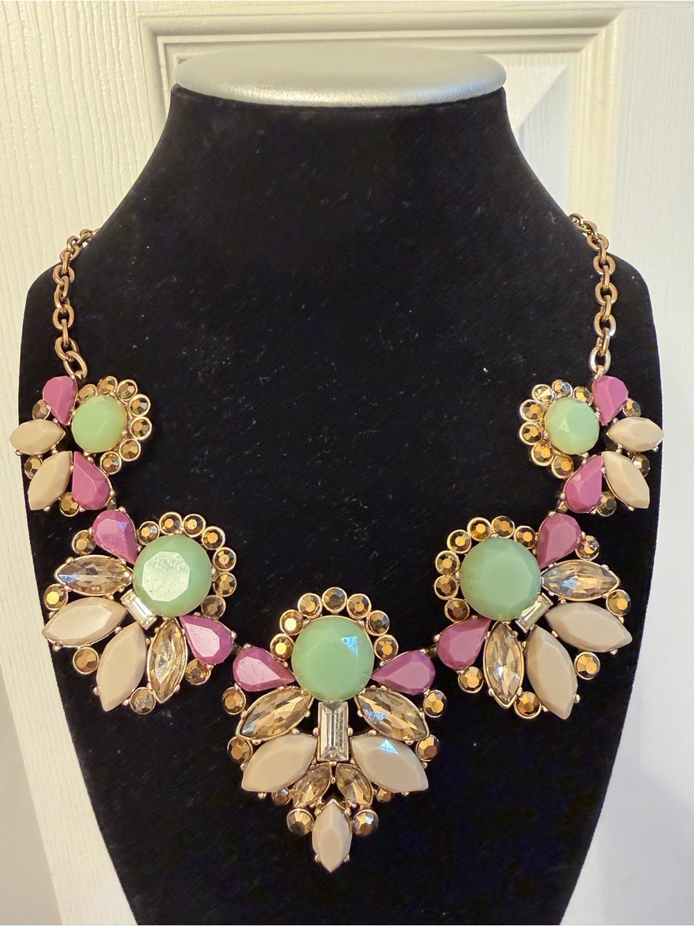 J. Crew Floral Statement Necklace Mint Cream Pink